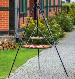 Gartendekoparadies Bols À Feu & Poêles De Jardin-Barbecue 2 Grilles de Cuisson suspendu sur Trépied 180 cm – en acier 70 cm et 40 cm