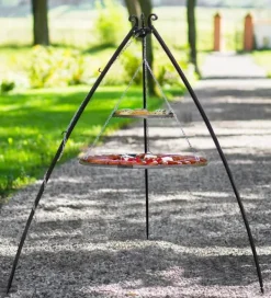Gartendekoparadies Bols À Feu & Poêles De Jardin-Barbecue 2 Grilles de Cuisson suspendu sur Trépied 200 cm – en acier inox 70 cm et 40 cm