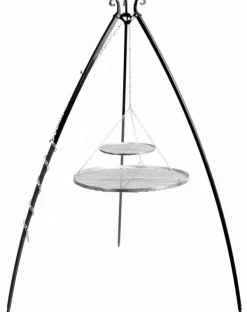 Gartendekoparadies Bols À Feu & Poêles De Jardin-Barbecue 2 Grilles de Cuisson suspendu sur Trépied 200 cm – en acier inox 70 cm et 40 cm
