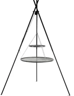Gartendekoparadies Bols À Feu & Poêles De Jardin-Barbecue 2 Grilles de Cuisson suspendu «TIPI» sur Trépied 210 cm – en acier 70 cm et 40 cm