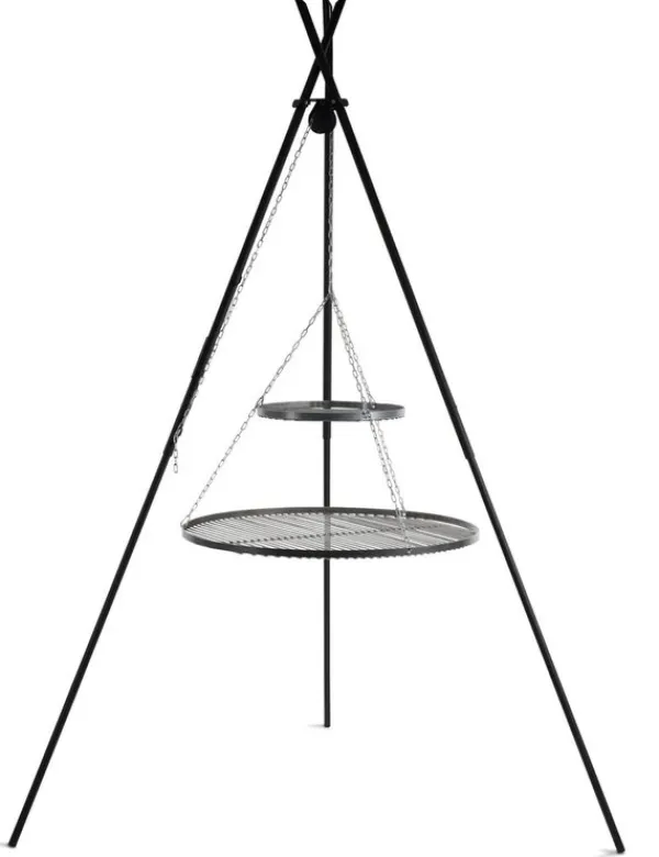 Gartendekoparadies Bols À Feu & Poêles De Jardin-Barbecue 2 Grilles de Cuisson suspendu «TIPI» sur Trépied 210 cm – en acier 70 cm et 40 cm