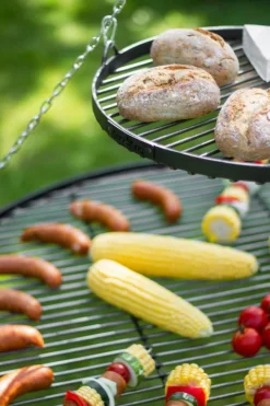 Gartendekoparadies Bols À Feu & Poêles De Jardin-Barbecue 2 Grilles de Cuisson suspendu «TIPI» sur Trépied 210 cm – en acier 70 cm et 40 cm
