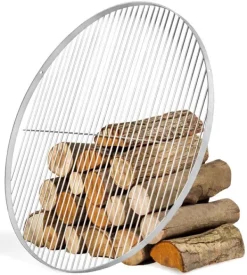 Gartendekoparadies Bols À Feu & Poêles De Jardin-Barbecue 2 Grilles de Cuisson suspendu «TIPI» sur Trépied 210 cm – en acier inox 70 cm et 40 cm