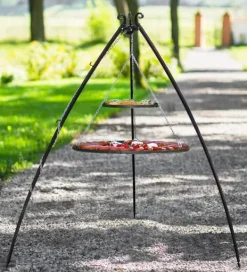 Gartendekoparadies Bols À Feu & Poêles De Jardin-Barbecue 2 Grilles de Cuisson suspendu sur Trépied 200 cm – en acier 70 cm et 40 cm