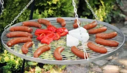 Gartendekoparadies Bols À Feu & Poêles De Jardin-Barbecue 2 Grilles de Cuisson suspendu sur Trépied 180 cm – en acier inox 70 cm et 40 cm