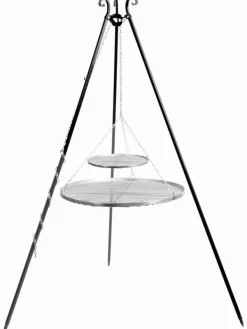 Gartendekoparadies Bols À Feu & Poêles De Jardin-Barbecue 2 Grilles de Cuisson suspendu sur Trépied 180 cm – en acier inox 70 cm et 40 cm