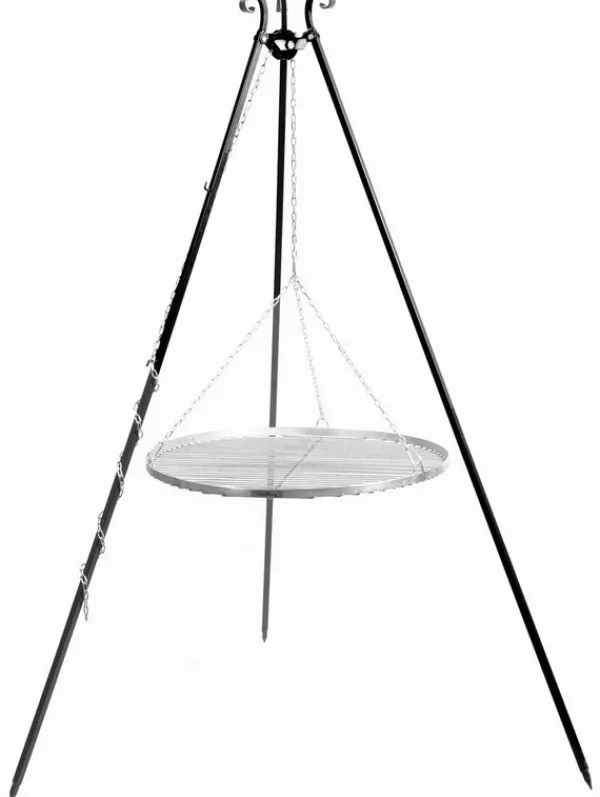 Gartendekoparadies Bols À Feu & Poêles De Jardin-Barbecue Grille de Cuisson suspendu sur Trépied 180 cm – en acier inox 50 cm