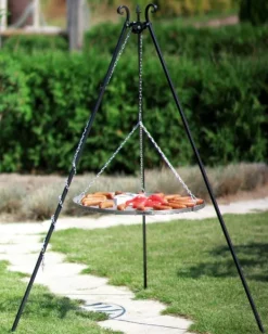Gartendekoparadies Bols À Feu & Poêles De Jardin-Barbecue Grille de Cuisson suspendu sur Trépied 180 cm – en acier inox 50 cm