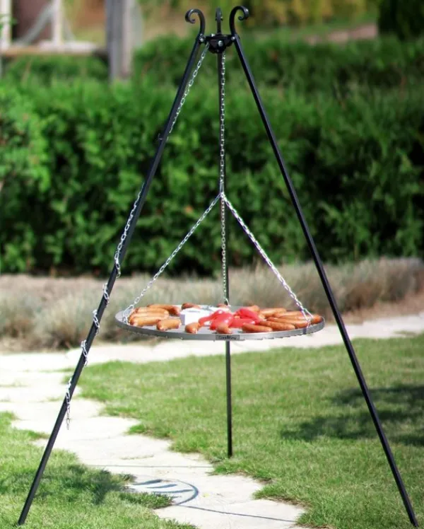 Gartendekoparadies Bols À Feu & Poêles De Jardin-Barbecue Grille de Cuisson suspendu sur Trépied 180 cm – en acier inox 50 cm