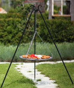 Gartendekoparadies Bols À Feu & Poêles De Jardin-Barbecue Grille de Cuisson suspendu sur Trépied 180 cm – en acier 50 cm