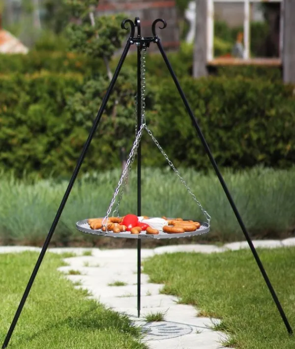 Gartendekoparadies Bols À Feu & Poêles De Jardin-Barbecue Grille de Cuisson suspendu sur Trépied 180 cm – en acier 50 cm