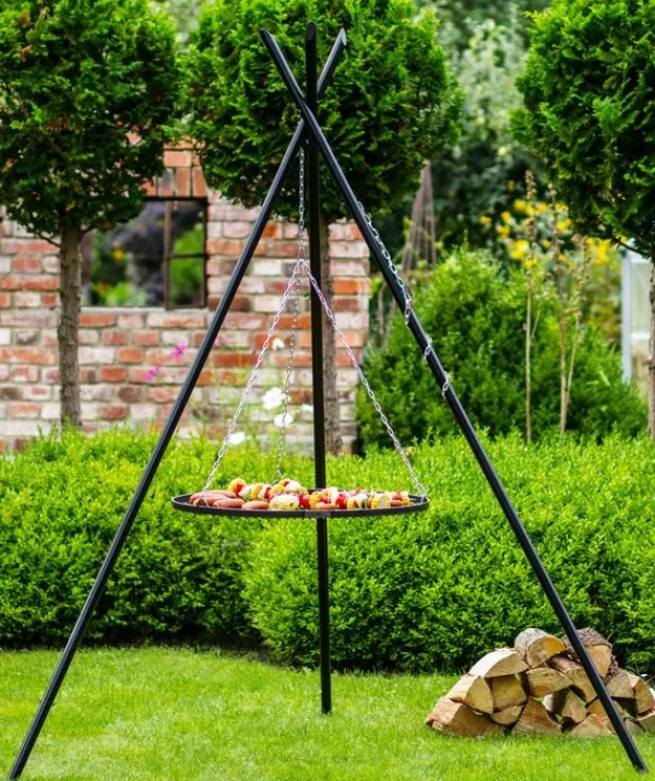 Gartendekoparadies Bols À Feu & Poêles De Jardin-Barbecue Grille de Cuisson suspendu «TIPI» sur Trépied 210 cm – en acier 50 cm