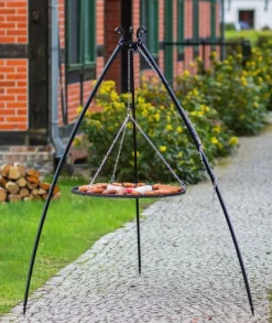 Gartendekoparadies Bols À Feu & Poêles De Jardin-Barbecue Grille de Cuisson suspendu sur Trépied 200 cm – en acier 50 cm