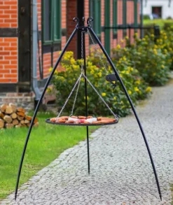 Gartendekoparadies Bols À Feu & Poêles De Jardin-Barbecue Grille de Cuisson suspendu sur Trépied 200 cm – en acier 50 cm avec moulinet