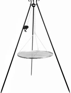 Gartendekoparadies Bols À Feu & Poêles De Jardin-Barbecue Grille de Cuisson suspendu sur Trépied 180 cm – en acier inox 50 cm avec moulinet