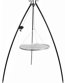 Gartendekoparadies Bols À Feu & Poêles De Jardin-Barbecue Grille de Cuisson suspendu sur Trépied 200 cm – en acier inox 50 cm avec moulinet