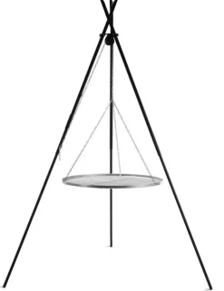 Gartendekoparadies Bols À Feu & Poêles De Jardin-Barbecue Grille de Cuisson suspendu «TIPI» sur Trépied 210 cm – en acier inox 50 cm