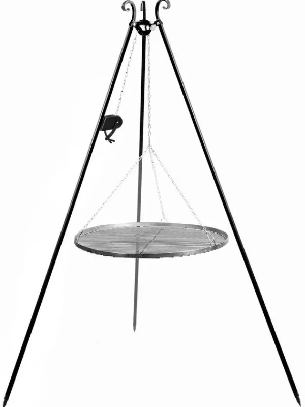 Gartendekoparadies Bols À Feu & Poêles De Jardin-Barbecue Grille de Cuisson suspendu sur Trépied 180 cm – en acier avec moulinet