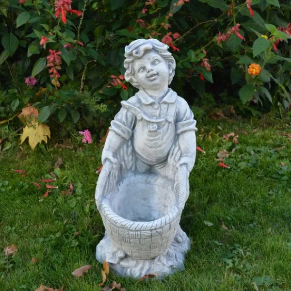 Gartendekoparadies Enfants & Anges|Jardinières-Beau garçon avec un panier de plantes