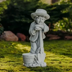 Gartendekoparadies Enfants & Anges-Boy Figurine with Flowerpot