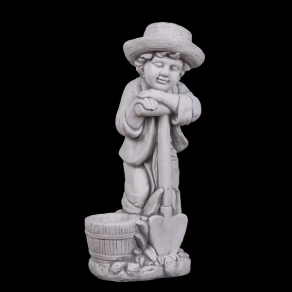Gartendekoparadies Enfants & Anges-Boy Figurine with Flowerpot