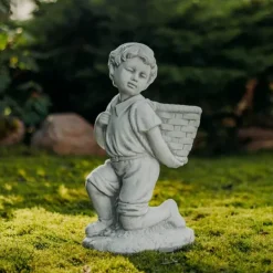 Gartendekoparadies Enfants & Anges-Boy Figurine with Plant Basket