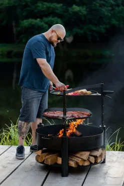 Gartendekoparadies Bols À Feu & Poêles De Jardin-Braséro de jardin avec grille multifonctionnel «MONTANA X» de la grille 60 cm
