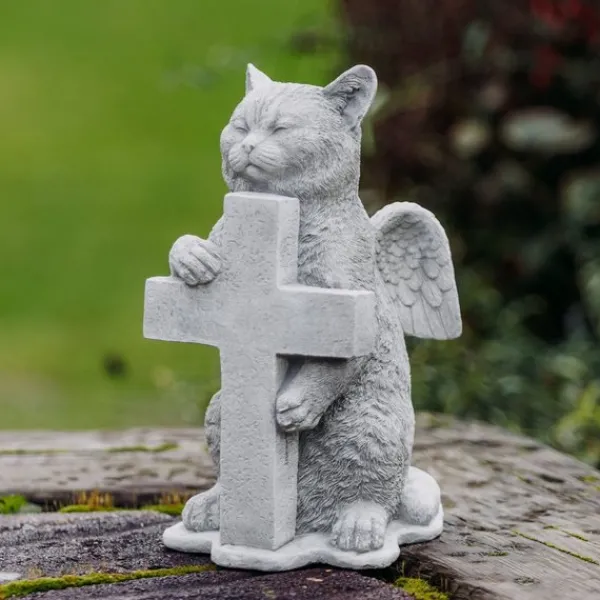 Gartendekoparadies Animaux-Chat ange avec croix