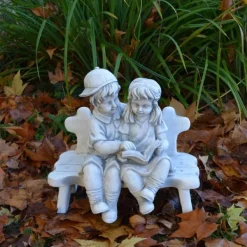 Gartendekoparadies Enfants & Anges-Chiffres de fille et de garçon sur le banc