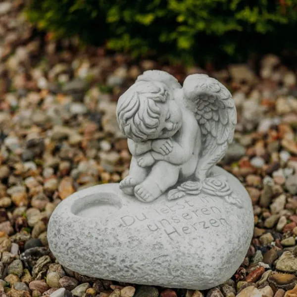 Gartendekoparadies Belle|Enfants & Anges-Décoration funéraire en forme de coeur avec ange
