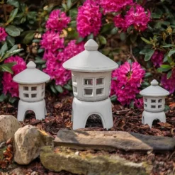 Gartendekoparadies Lanternes En Pierre-Ensemble de trois lanternes japonaises en pierre Oki-gata