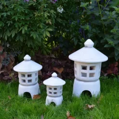 Gartendekoparadies Lanternes En Pierre-Ensemble de trois lanternes japonaises en pierre Oki-gata