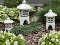 Gartendekoparadies Lanternes En Pierre-Ensemble de trois lanternes japonaises en pierre Oki-gata