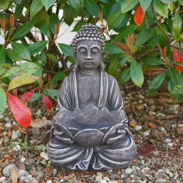 Gartendekoparadies Bouddhas-Figure de bouddha avec bol de fleur de lotus