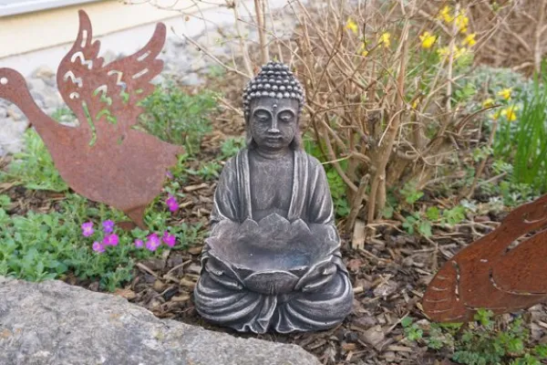 Gartendekoparadies Bouddhas-Figure de bouddha avec bol de fleur de lotus