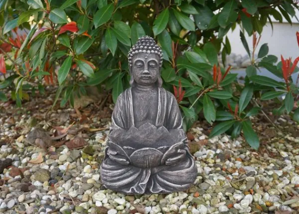 Gartendekoparadies Bouddhas-Figure de bouddha avec bol de fleur de lotus