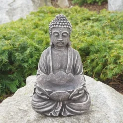 Gartendekoparadies Bouddhas-Figure de bouddha avec bol de fleur de lotus