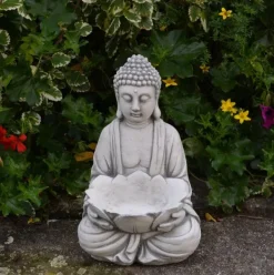 Gartendekoparadies Bouddhas-Figure de bouddha avec bol de fleur de lotus