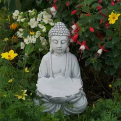 Gartendekoparadies Bouddhas-Figure de bouddha avec bol de fleur de lotus
