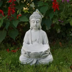 Gartendekoparadies Bouddhas-Figure de bouddha avec bol de fleur de lotus