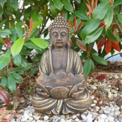 Gartendekoparadies Bouddhas-Figure de bouddha avec bol de fleur de lotus