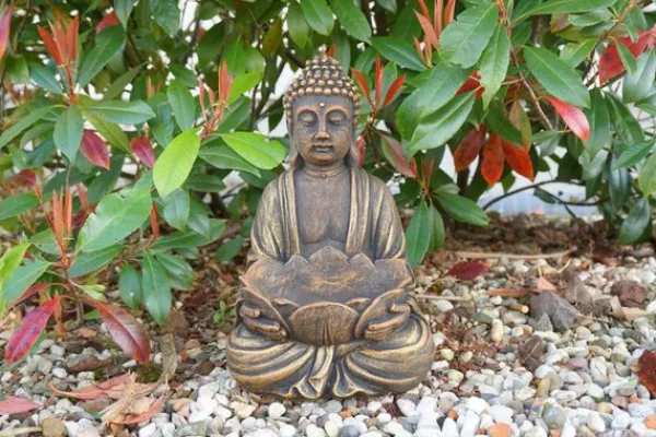Gartendekoparadies Bouddhas-Figure de bouddha avec bol de fleur de lotus