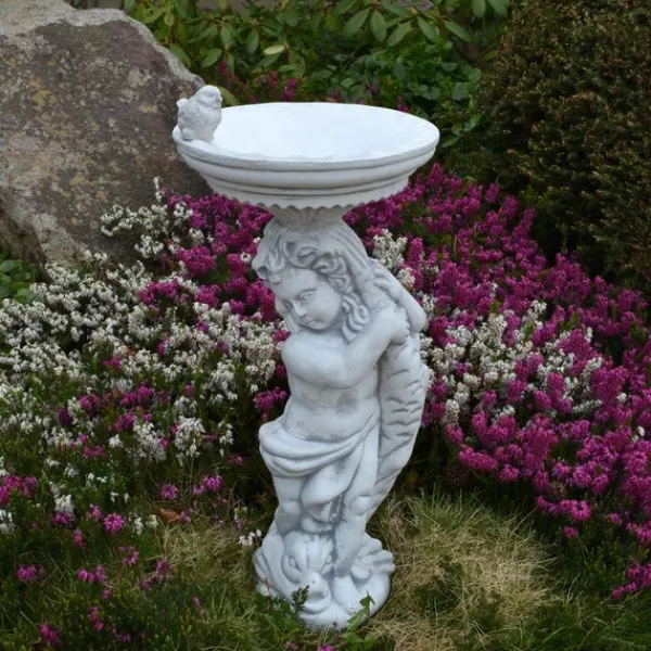 Gartendekoparadies Figures & Statues|Enfants & Anges-Figure de garçon avec un grand bain d'oiseau