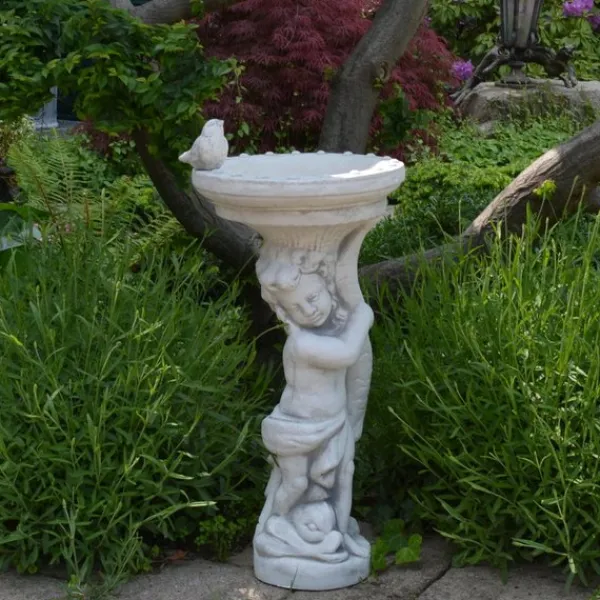 Gartendekoparadies Figures & Statues|Enfants & Anges-Figure de garçon avec un grand bain d'oiseau