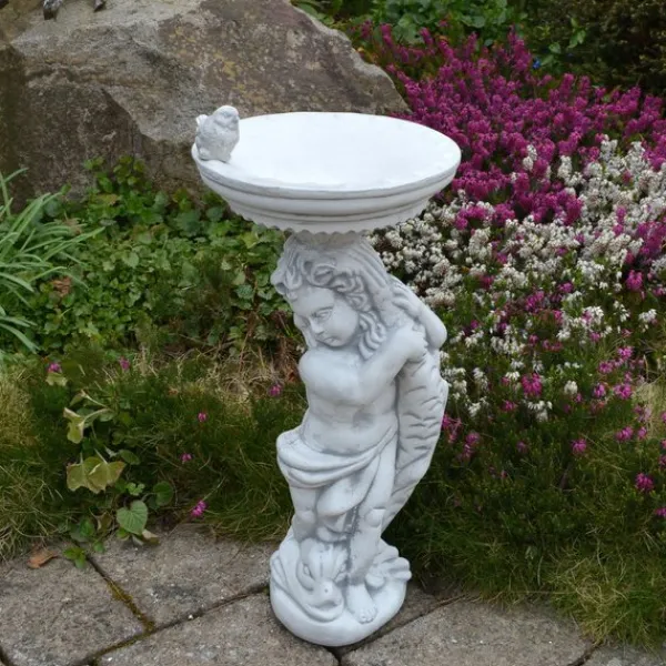Gartendekoparadies Figures & Statues|Enfants & Anges-Figure de garçon avec un grand bain d'oiseau