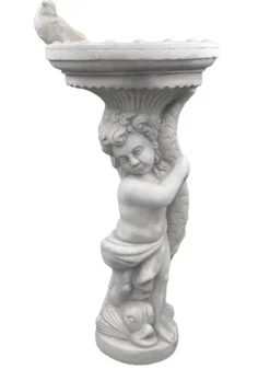 Gartendekoparadies Figures & Statues|Enfants & Anges-Figure de garçon avec un grand bain d'oiseau