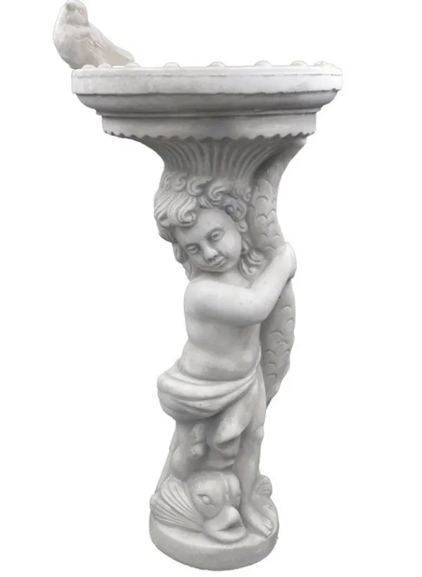 Gartendekoparadies Figures & Statues|Enfants & Anges-Figure de garçon avec un grand bain d'oiseau