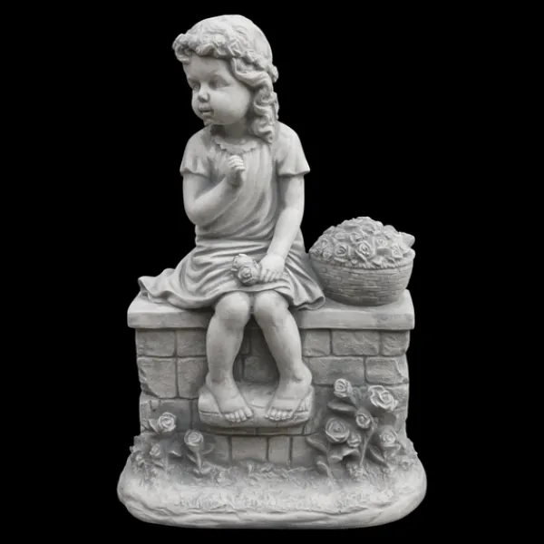 Gartendekoparadies Enfants & Anges-Figure de petite fille sur le mur de briques