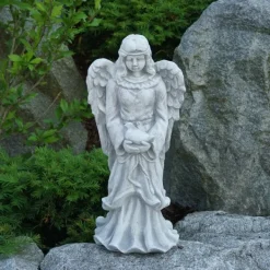 Gartendekoparadies Enfants & Anges-Figure d'ange avec un petit oiseau sur ses genoux