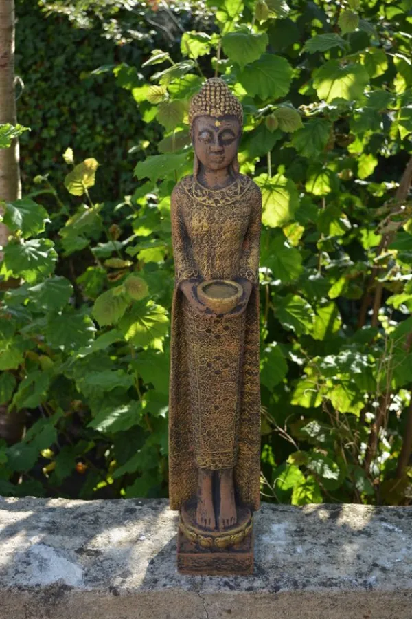 Gartendekoparadies Bouddhas-Figure étroite de Bouddha dans des tons bronze exclusifs